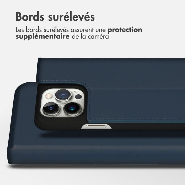 Accezz Étui de télephone Slim Folio en cuir de qualité supérieure Apple iPhone 14 Pro Max - Bleu foncé