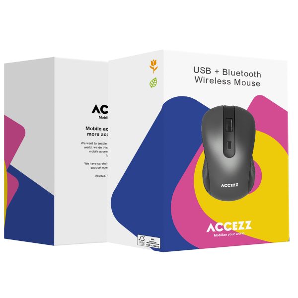 Accezz Souris sans fil - Bluetooth / Adaptateur USB-A - Gris