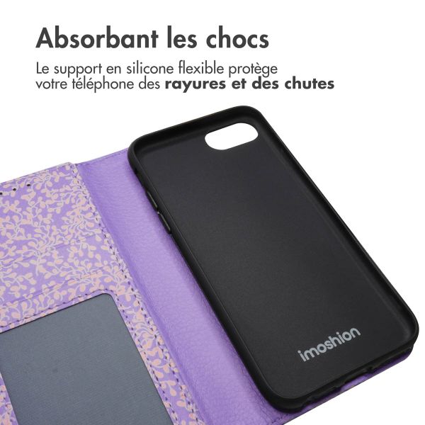 imoshion ﻿Étui de téléphone portefeuille Design iPhone SE (2022 / 2020) / 8 / 7 / 6(s) - Purple White Flowers