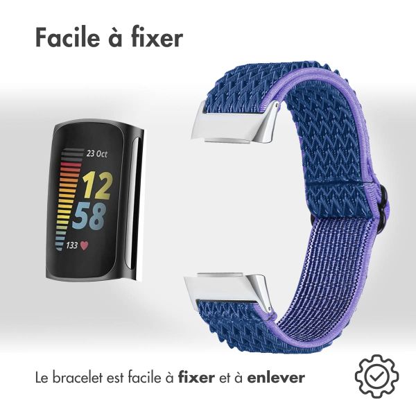 imoshion Bracelet élastique en nylon le Fitbit Charge 5 / Charge 6 - Bleu foncé