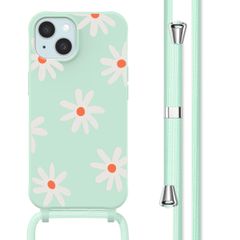 imoshion Coque design en silicone avec cordon Apple iPhone 15 - Green Flower Distance