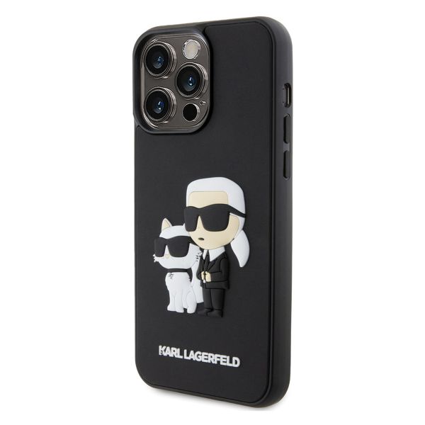 Karl Lagerfeld Coque rigide en caoutchouc 3D Karl & Choupette Apple iPhone 15 Pro Max - Noir
