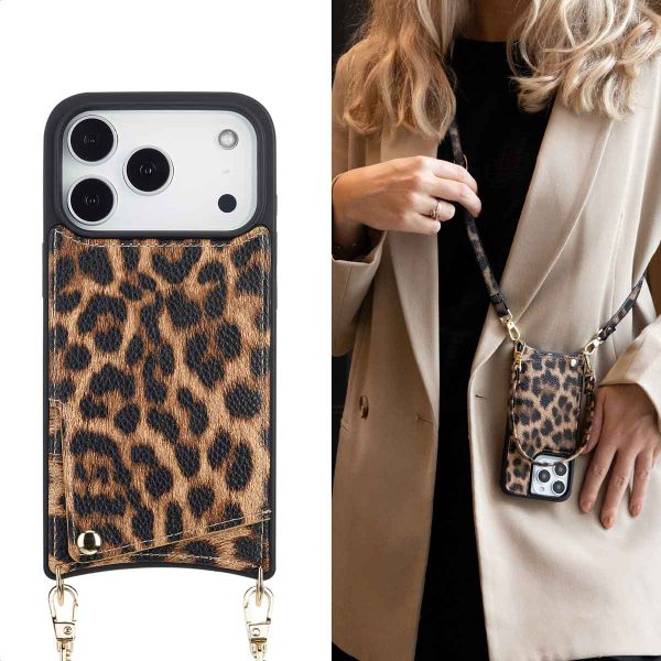 Selencia Coque de télephone Nova avec cordon et porte-cartes Apple iPhone 17 Pro - Leopard