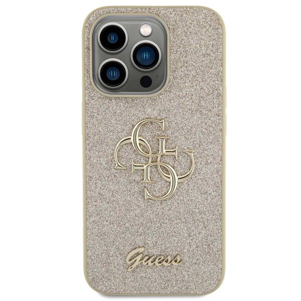 Guess Coque 4G Metal Logo Glitter iPhone 15 Pro - Dorée