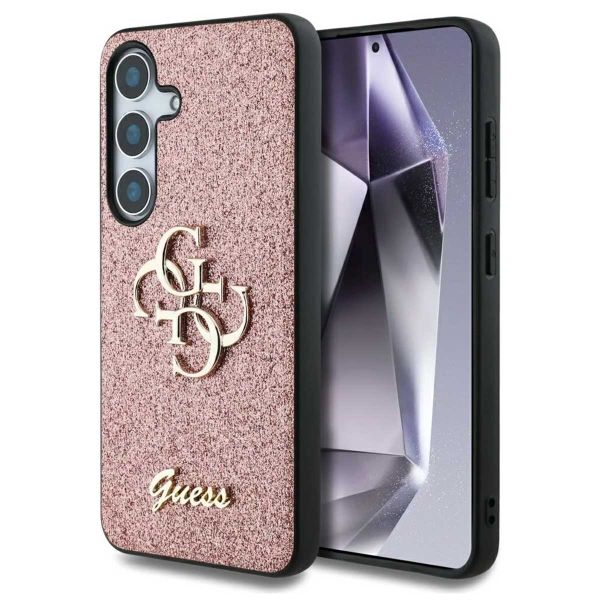 Guess Coque 4G Metal Logo Glitter Samsung Galaxy S25 Plus - Rose