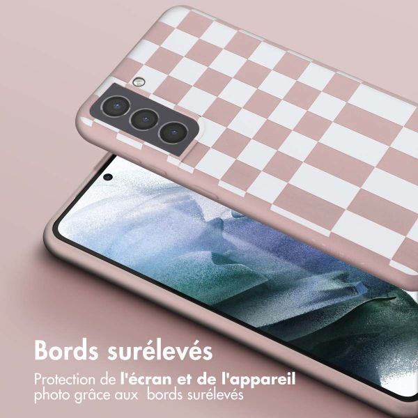 Selencia Coque design en silicone avec cordon amovible Samsung Galaxy S21 - Irregular Check Sand Pink
