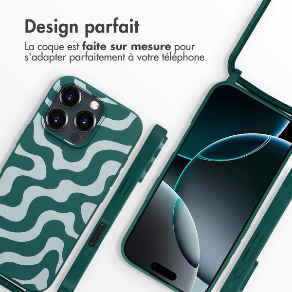 imoshion Coque design en silicone avec cordon Apple iPhone 16 Pro Max - Petrol Green Groovy