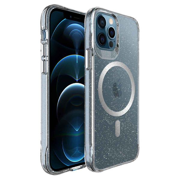 imoshion Coque arrière transparente Pailletée avec MagSafe Apple iPhone 12 (Pro) - Argent