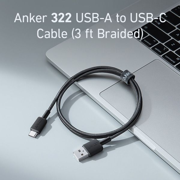 Anker 322 Câble USB-A vers USB-C - Nylon tressé - 1,8 mètres - Noir