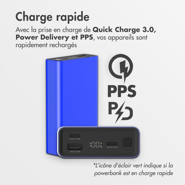 imoshion Ultra Series Aluminium | Batterie externe 20.000 mAh - Charge rapide jusqu'à 33 watts - Bleu Cobalt