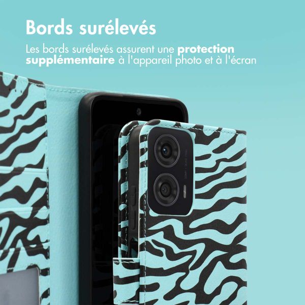 imoshion Étui de télephone portefeuille Design Motorola Moto G24 Power - Black Blue Stripes