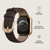 Burga Bracelet en cuir véritable Apple Watch Series 1 - 9 / SE (38/40/41 mm) | Series 10 / 11 (42 mm) - Espresso / Gold