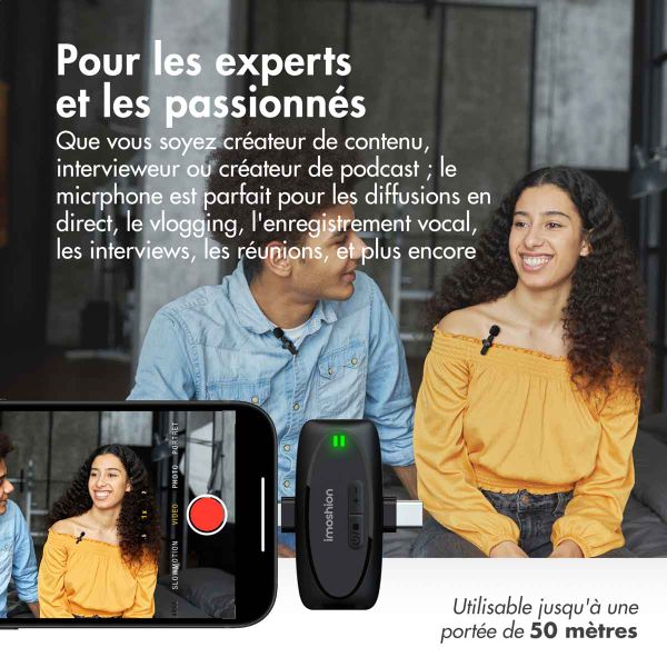 imoshion Pack Duo Microphone pour téléphone - Micro cravate - Sans fil - Bluetooth / Lightning / USB-C