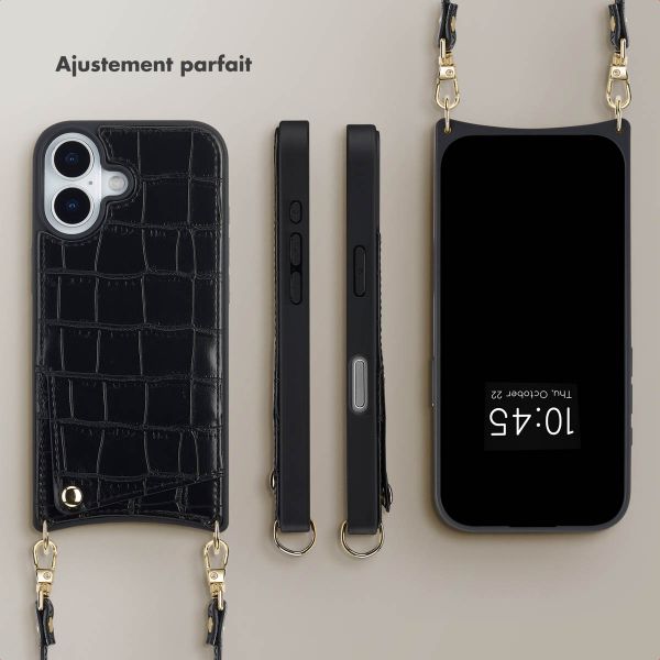 Selencia Coque de télephone Nova Croco avec cordon et porte-cartes Apple iPhone 17 - Noir