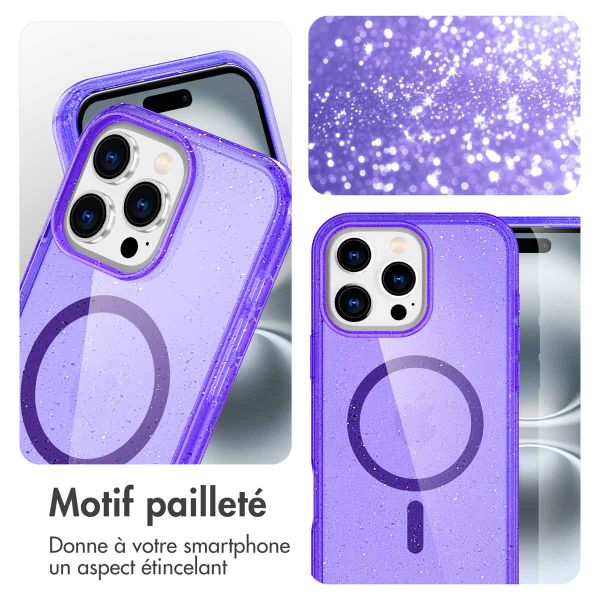 imoshion Coque Pailletée avec MagSafe Apple iPhone 16 Pro Max - Paillettes Violet