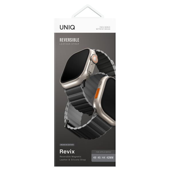 Uniq Bracelet Revix Premium Edition réversible Apple Watch Series 1 t/m 11 / SE / Ultra (44/45/46/49 mm) - Charcoal / Ash Grey