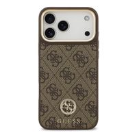 Guess Coque arrière en cuir avec logo Strass classique et MagSafe Apple iPhone 17 Pro Max - Marron