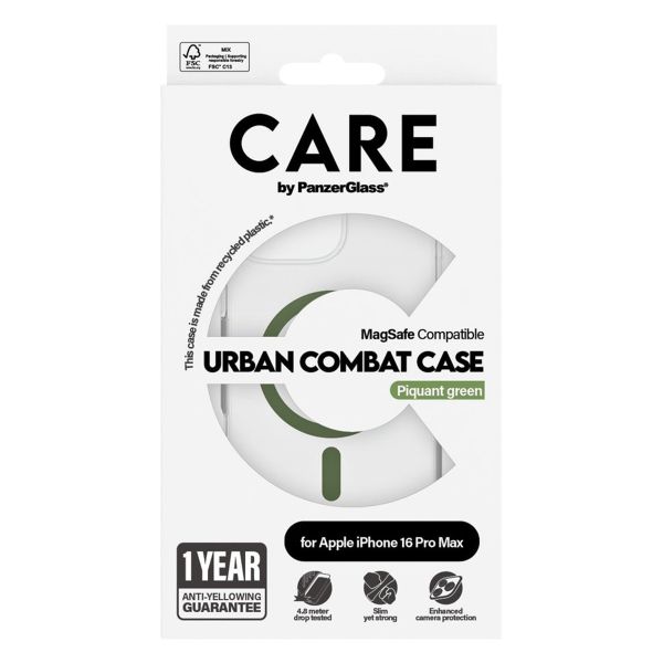 CARE by PanzerGlass Coque Urban Combat MagSafe iPhone 16 Pro Max - Transparent / Vert