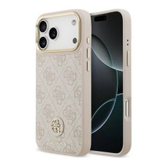 Guess Coque arrière en cuir avec logo Strass classique et MagSafe Apple iPhone 17 Pro Max - Rose