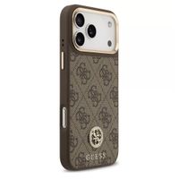 Guess Coque arrière en cuir avec logo Strass classique et MagSafe Apple iPhone 17 Pro Max - Marron