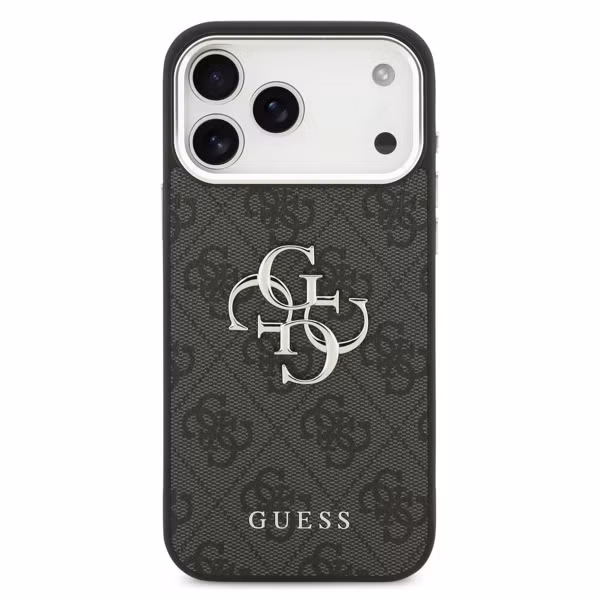 Guess Coque 4G Metal Logo Backcover Apple iPhone 17 Pro - Silver Edge - Black