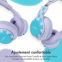 imoshion Casque sans fil pour enfants Unicorn LED Light - Limiteur de décibels - Avec câble AUX - Lavender Lilac / Soft Blue