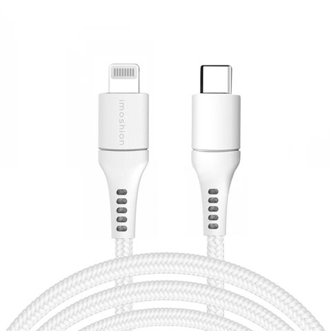 imoshion ﻿Câble Lightning vers USB-C - Non MFi - Textile tressé - 3 mètre - Blanc