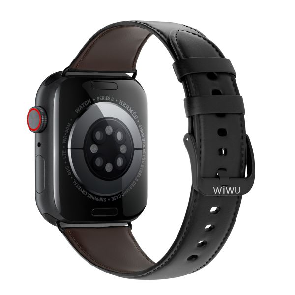 WiWu Bracelet vintage en cuir Apple Watch Series 1 t/m 9 / SE (38/40/41 mm) | Series 10 / 11 (42 mm) - Noir