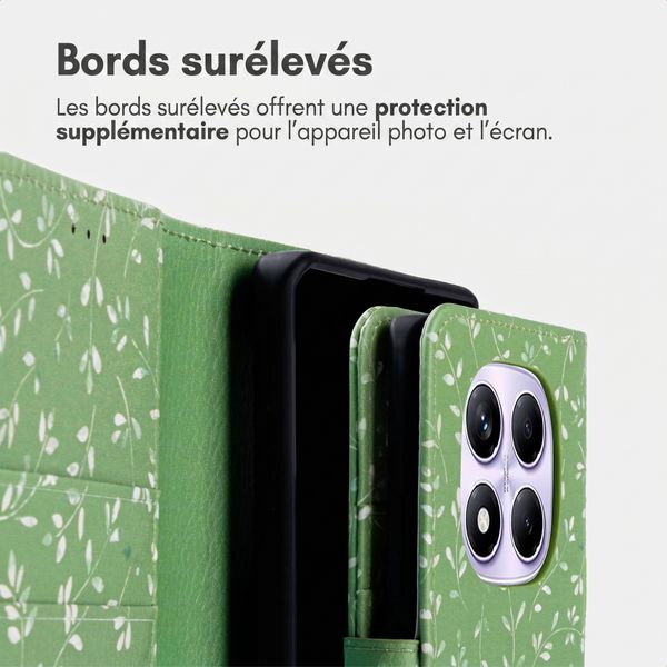 imoshion Étui de télephone portefeuille Design Xiaomi Redmi Note 14 Pro (4G) - Green Flowers
