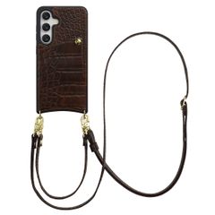 Selencia Coque de télephone Nova Croco avec cordon et porte-cartes Samsung Galaxy S24 / S25 - Choco Brown