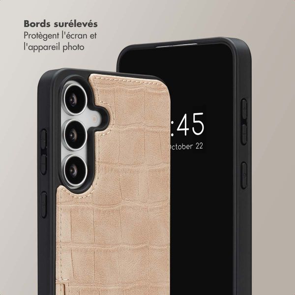 Selencia Coque de télephone Nova Croco avec cordon et porte-cartes Samsung Galaxy S25 FE - Beige