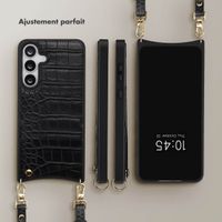 Selencia Coque de télephone Nova Croco avec cordon et porte-cartes Samsung Galaxy S25 FE - Noir