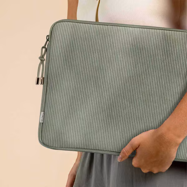 Selencia Pochette ordinateur Corduroy 13-14 pouces - Pistache Cream