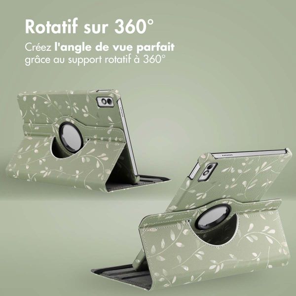 imoshion Coque tablette Design rotatif à 360° Lenovo Tab M10 5G - Green Flowers