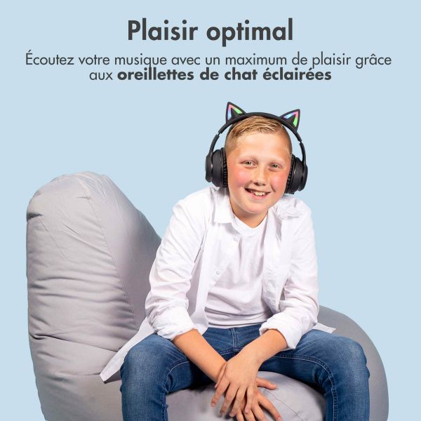 imoshion Casque sans fil pour enfants LED Light Cat Ear - Avec câble AUX - Noir