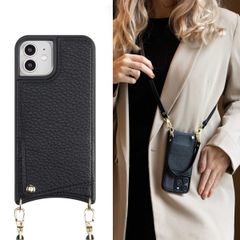 Selencia Coque arrière avec cordon et porte-cartes Nova iPhone 12 (Pro) - Noir