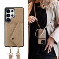 Selencia Coque de télephone Sera avec cordon et porte-cartes enveloppe Samsung Galaxy S25 Ultra - Taupe