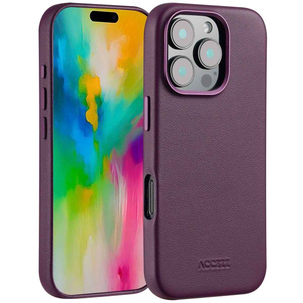 Accezz Coque arrière en cuir avec MagSafe iPhone 16 Pro - Heath Purple