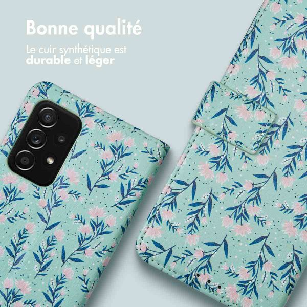 imoshion Étui de télephone portefeuille Design Samsung Galaxy A52(s) (5G/4G) - Blue Flowers