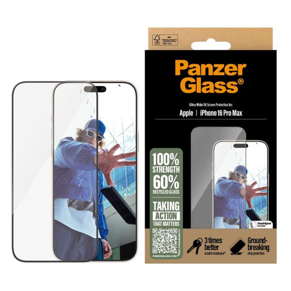 PanzerGlass Protection d'écran Ultra-Wide Fit Anti-bactérienne Apple iPhone 16 Pro Max