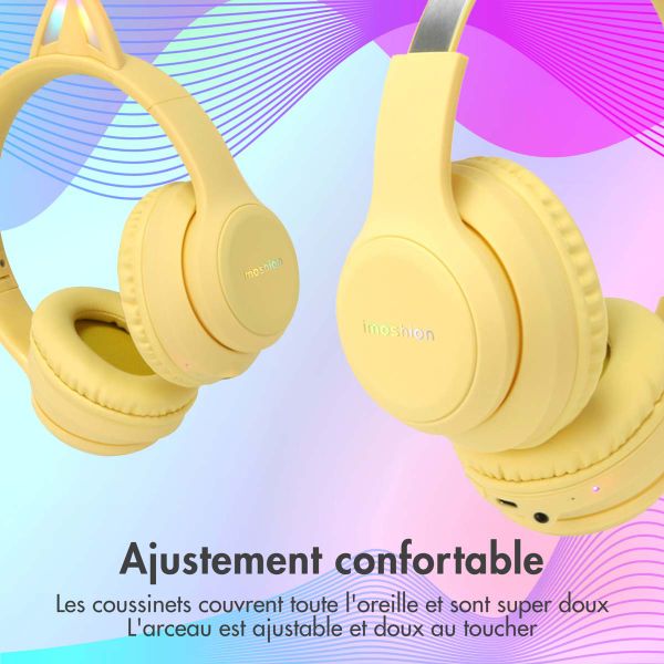 imoshion Casque sans fil pour enfants LED Light Cat Ear - Avec câble AUX - Jaune