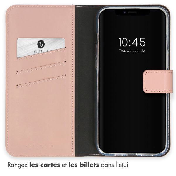 Selencia Étui portefeuille en cuir véritable Apple iPhone 15 Plus - Dusty Pink