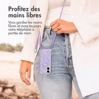 imoshion Coque Design avec cordon Apple iPhone 16 - Tropical Violet Flowers Connect