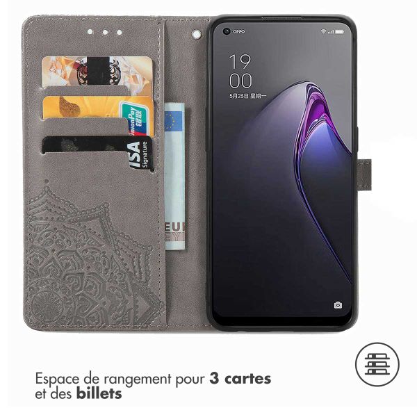 imoshion Etui de téléphone portefeuille Mandala Oppo Reno 8 5G - Gris