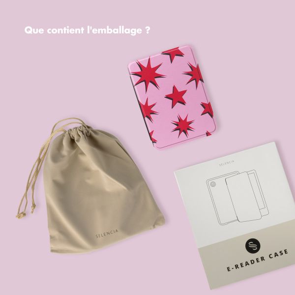 Selencia Étui de liseuse portefeuille Vivid Kobo Clara Colour / Clara BW - Stars Rubine Red Light Pink