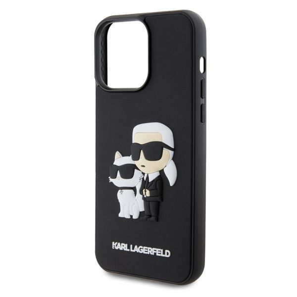 Karl Lagerfeld Coque rigide en caoutchouc 3D Karl & Choupette Apple iPhone 15 Pro Max - Noir