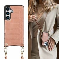 Selencia Coque de télephone Nova Croco avec cordon et porte-cartes Samsung Galaxy S25 - Old Pink