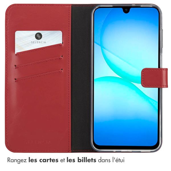 Selencia Étui portefeuille en cuir véritable Samsung Galaxy A17 - Rouge