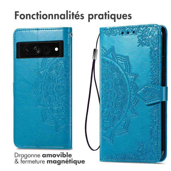 imoshion Etui de téléphone portefeuille Mandala Google Pixel 7 Pro - Turquoise