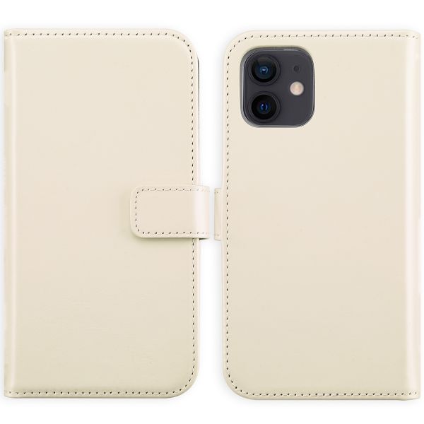 Selencia Étui de téléphone portefeuille en cuir véritable iPhone 12 (Pro) - Greige